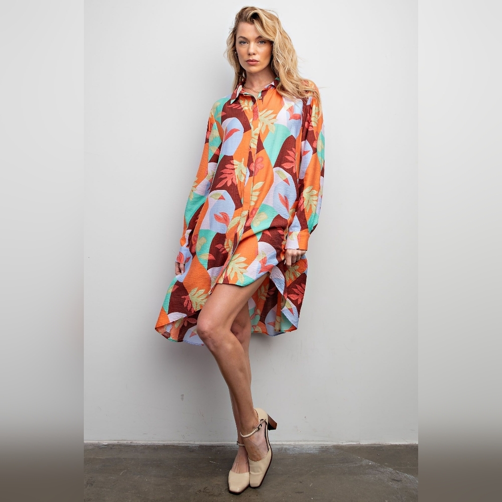 ⭐P9-0329Retro 70s High Low Mosaic Shirt Dress *Boutique* - Picture 6 of 6